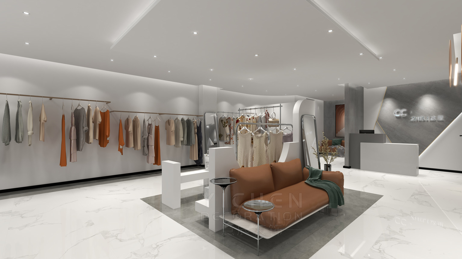 长沙200平现代简约服装店设计